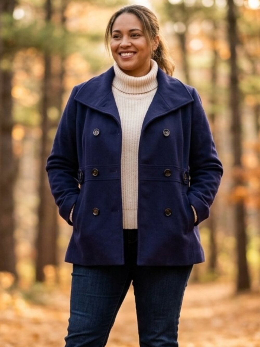 Car Coat Comfort with JM Collection Navy Coat, Size XL